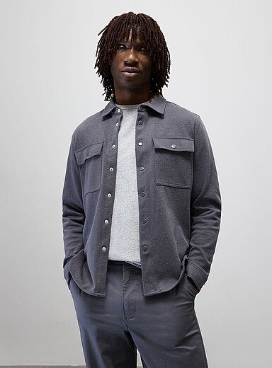Report Collection Grey Minimalist twill overshirt for men