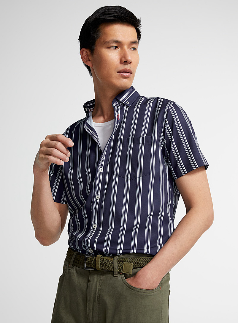 Report Collection Patterned Blue Fluid multi-stripe shirt for men