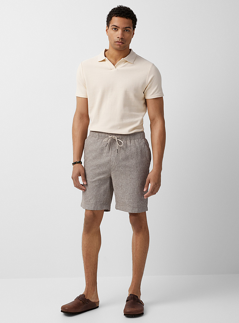 Report Collection Taupe Linen chambray Bermudas for men