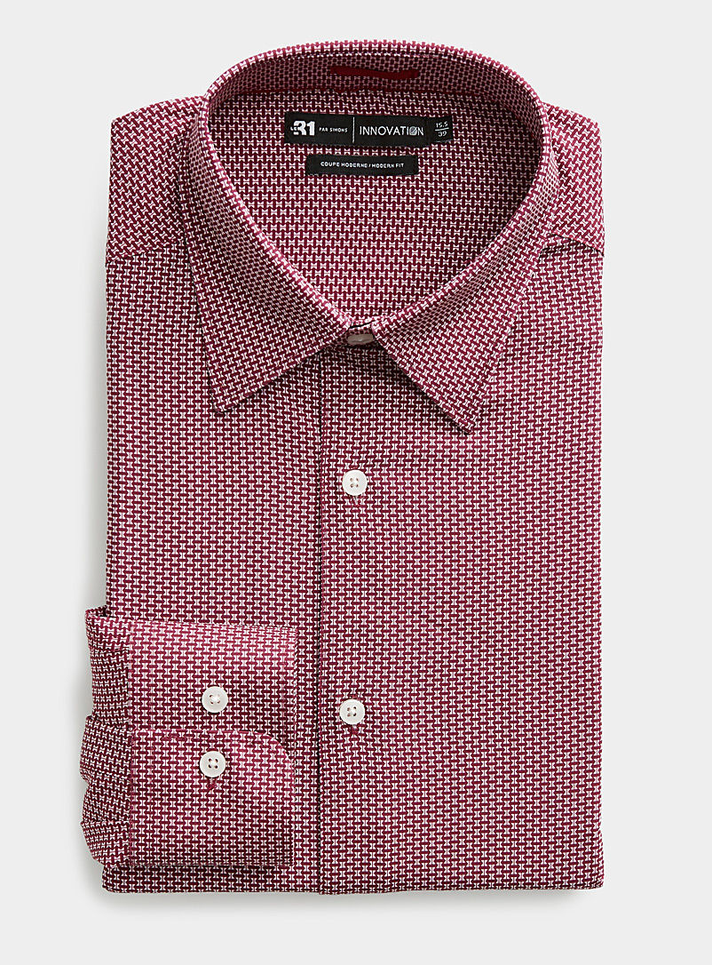 Le 31: La chemise fluide mosaïque géo Coupe moderne <b>Collection Innovation</b> Rouge foncé-vin-rubis pour homme