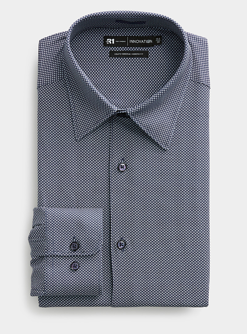Le 31 Navy/Midnight Blue Geo ocelli navy-blue fluid shirt Modern fit <b>Innovation collection</b> for men