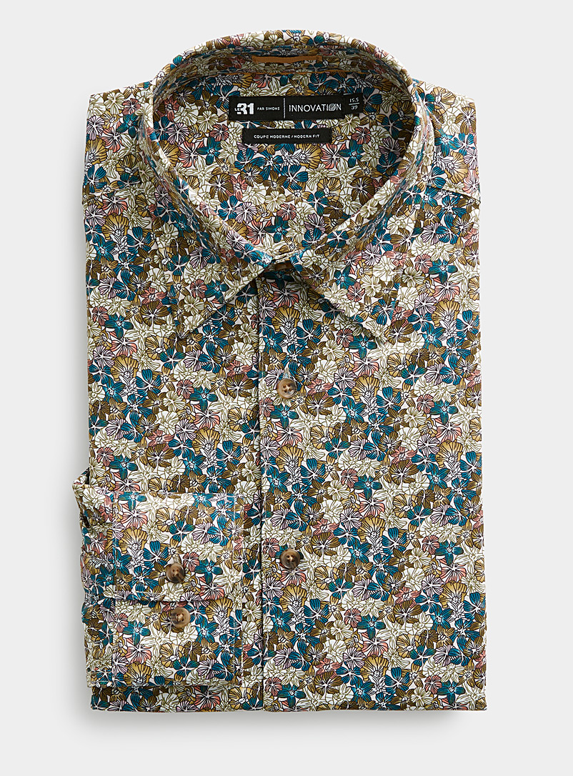 Le 31 Ecru/Linen Summer garden fluid shirt Modern fit <b>Innovation collection</b> for men