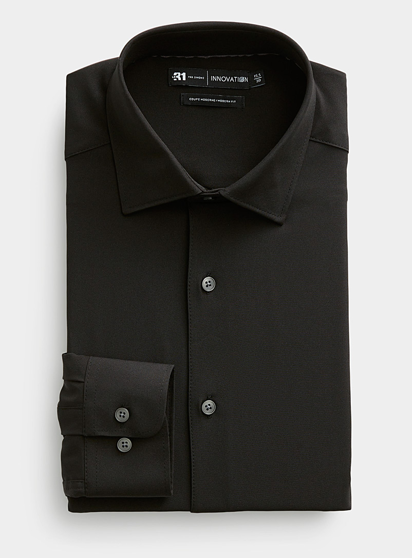 Le 31 Black Monochrome fluid shirt Modern fit <b>Innovation collection</b> for men