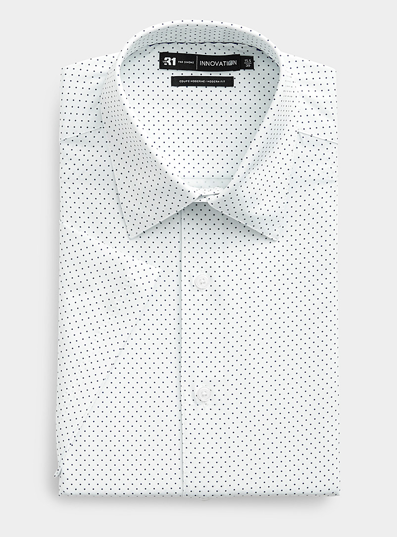 Le 31: La chemise pointillée fluide à manches courtes Coupe moderne <b>Collection Innovation</b> Blanc à motifs pour homme