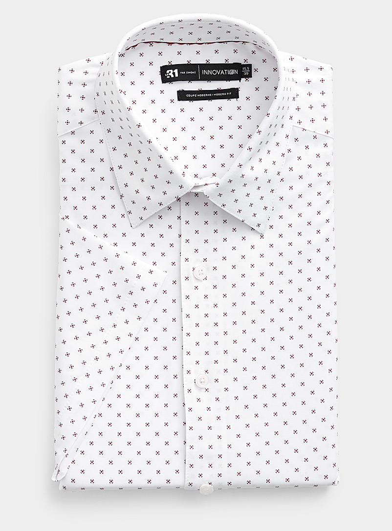 Le 31: La chemise fluide mosaïque géo manches courtes Coupe moderne <b>Collection Innovation</b> Blanc à motifs pour homme