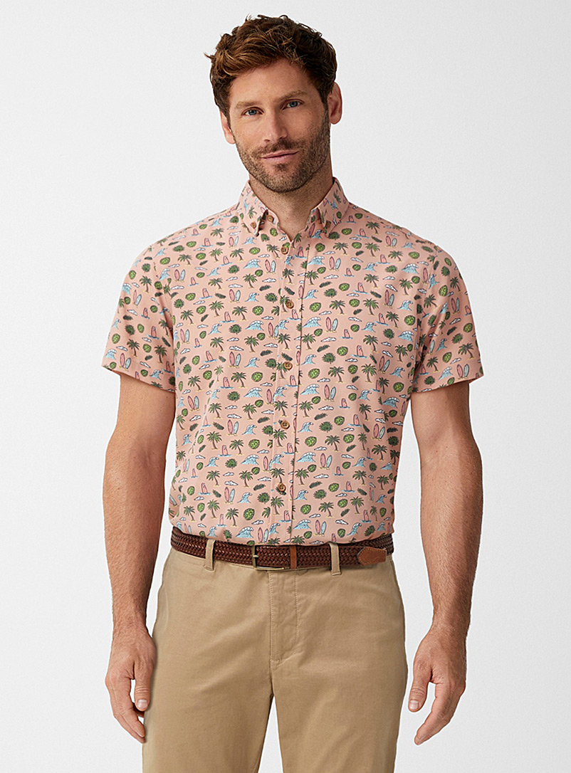 Report Collection Patterned pink Soft surf of paradise shirt for men