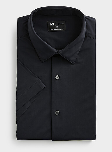 Le 31: La chemise manches courtes ultra-extensible <b>Coupe moderne</b> Noir pour homme