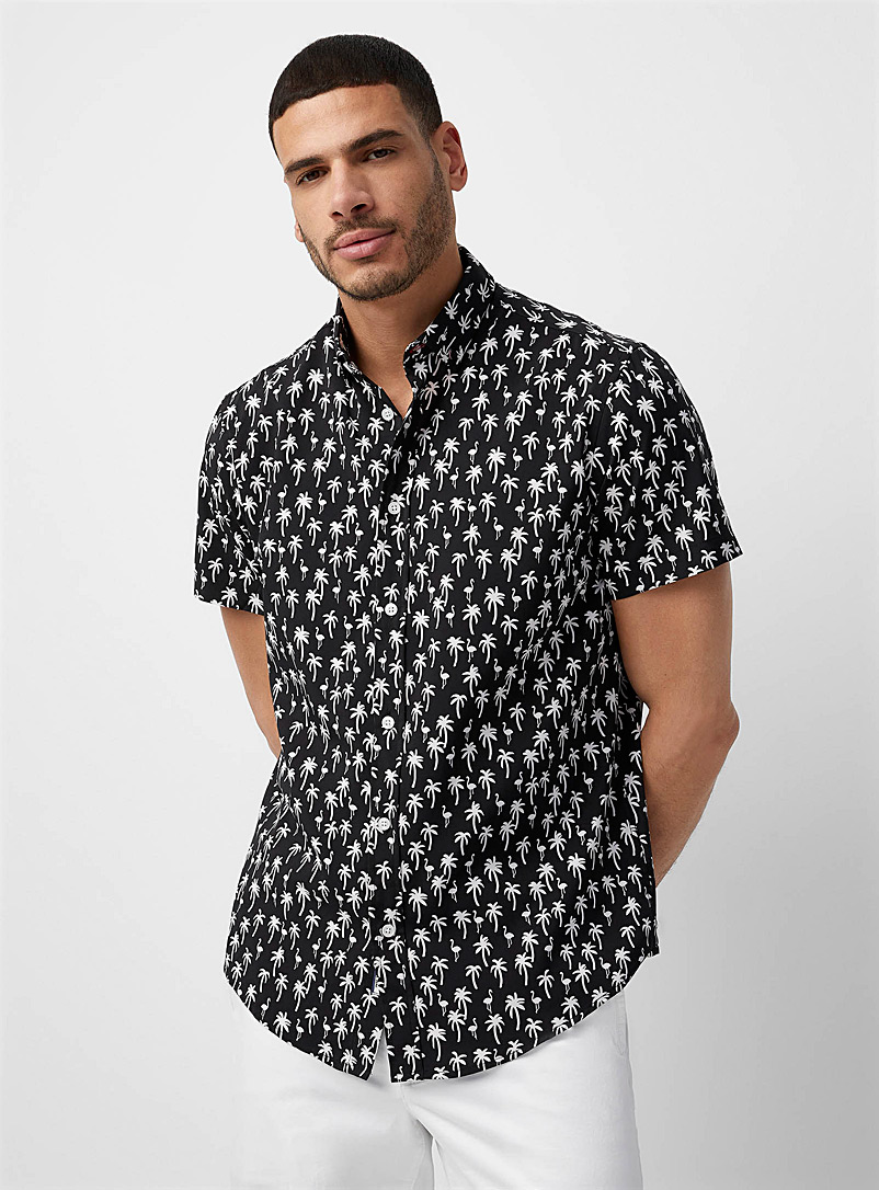 Report Collection Patterned black Soft tropical contrast shirt for men