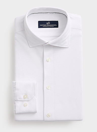 Victor Emmanuel White White stretch jersey shirt <b>Modern fit</b> for men
