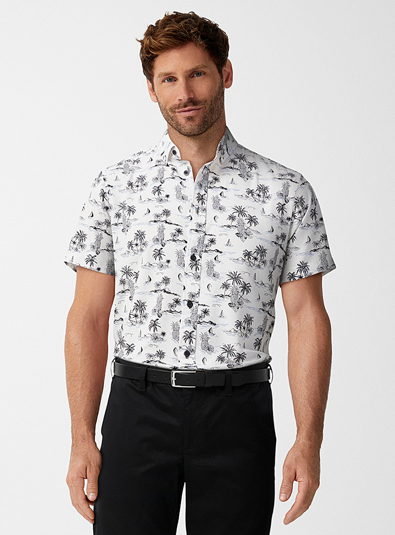 Report Collection Patterned white Soft tropical pattern shirt for men