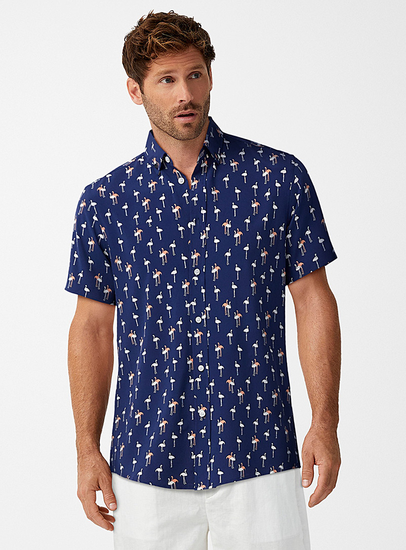 Report Collection Patterned blue Soft exotic flamingo shirt for men