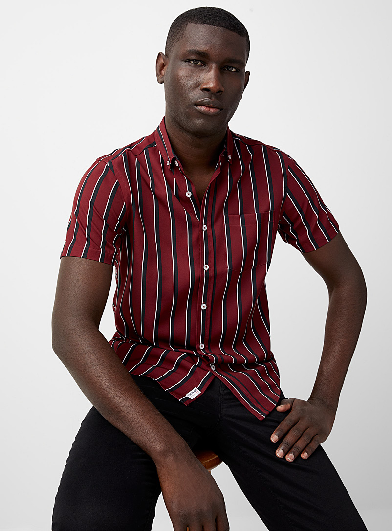 Report Collection: La chemise souple rayures duo verticales Coupe confort Rouge foncé-vin-rubis pour homme
