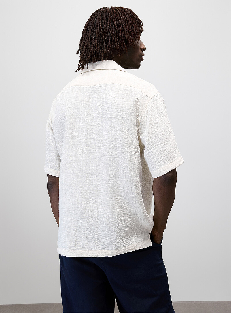 Report Collection Green Linen-blend camp shirt <b>Regular fit</b> for men