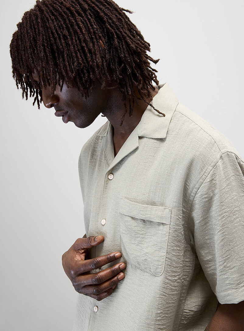 Report Collection Green Linen-blend camp shirt <b>Regular fit</b> for men