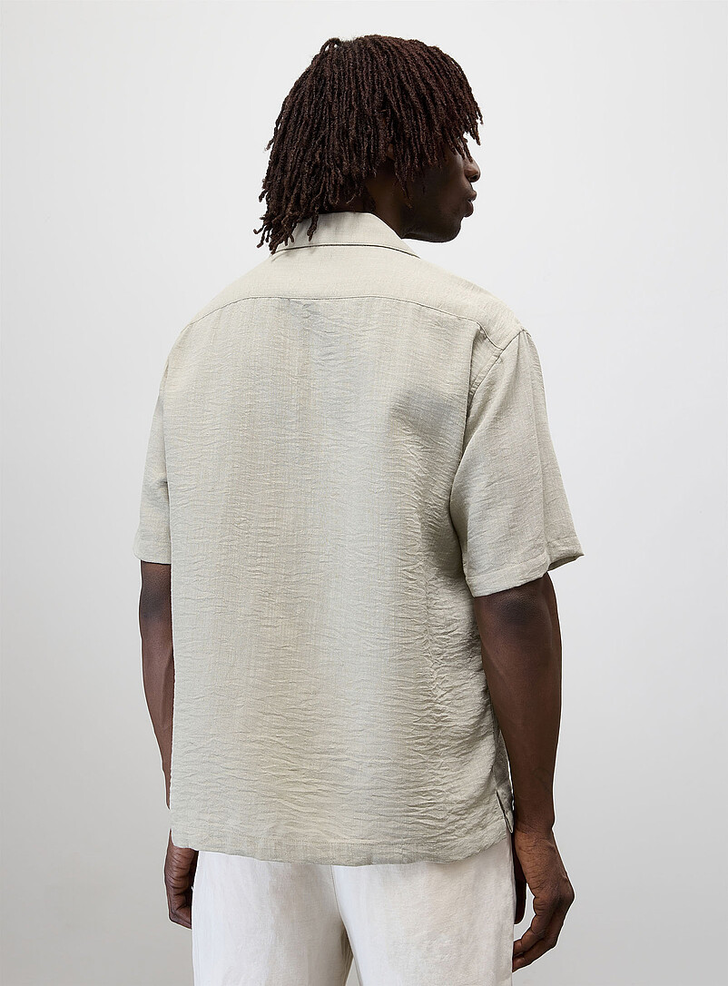 Report Collection Green Linen-blend camp shirt <b>Regular fit</b> for men