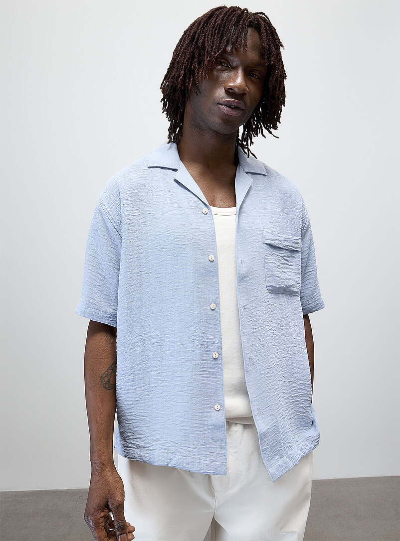 Report Collection Green Linen-blend camp shirt <b>Regular fit</b> for men