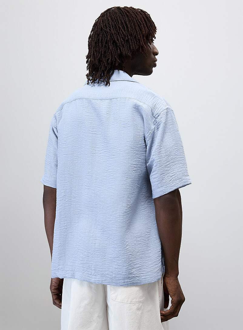 Report Collection Green Linen-blend camp shirt <b>Regular fit</b> for men