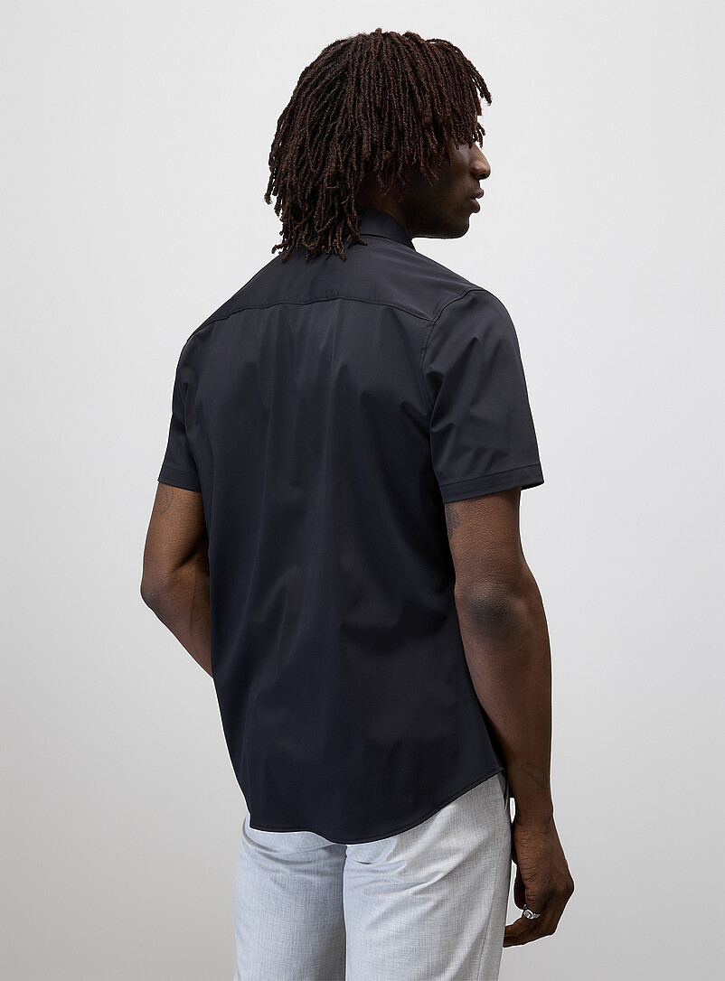 Le 31 Baby Blue Stretch weave minimalist shirt <b>Regular fit</b> for men