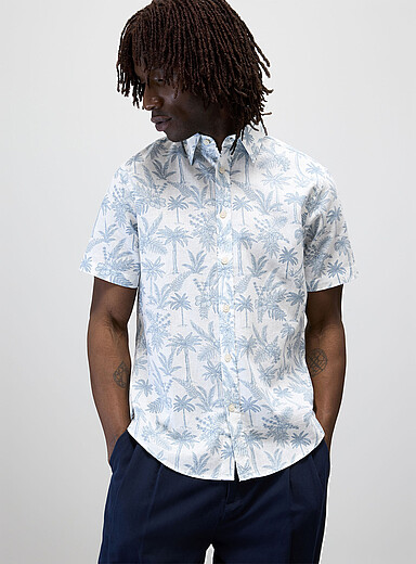 Tropical pattern cotton-linen shirt <b>Regular fit</b>