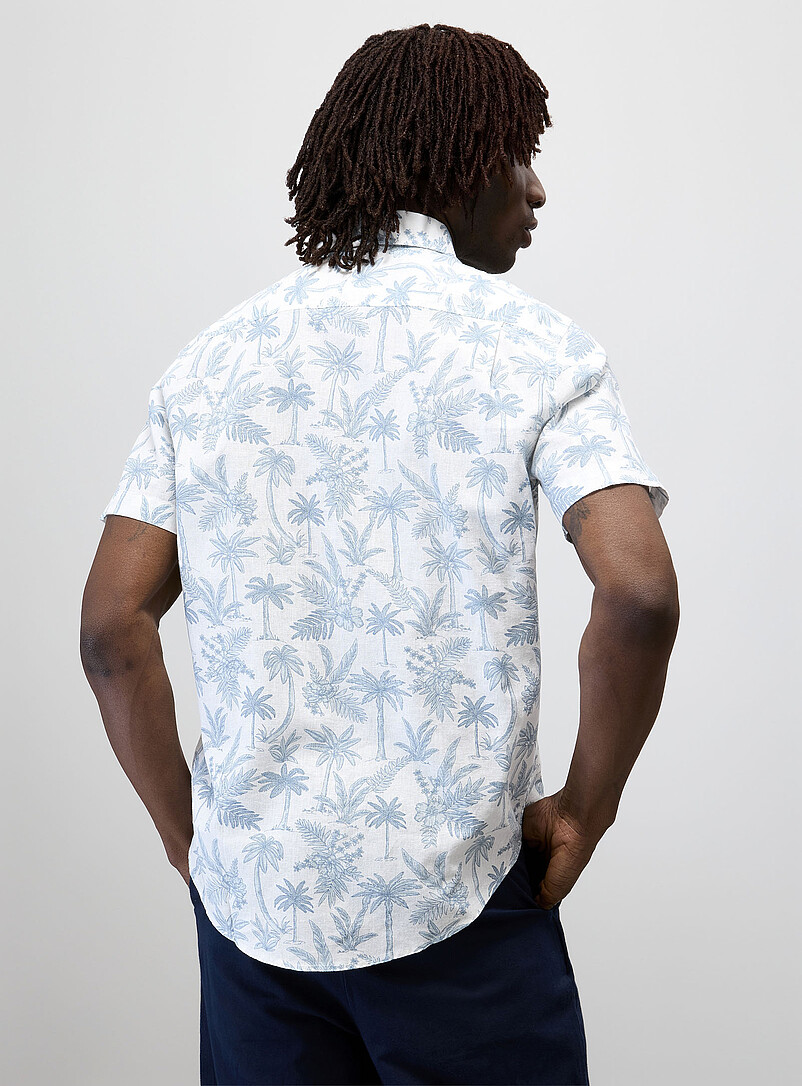 Report Collection White Tropical pattern cotton-linen shirt <b>Regular fit</b> for men