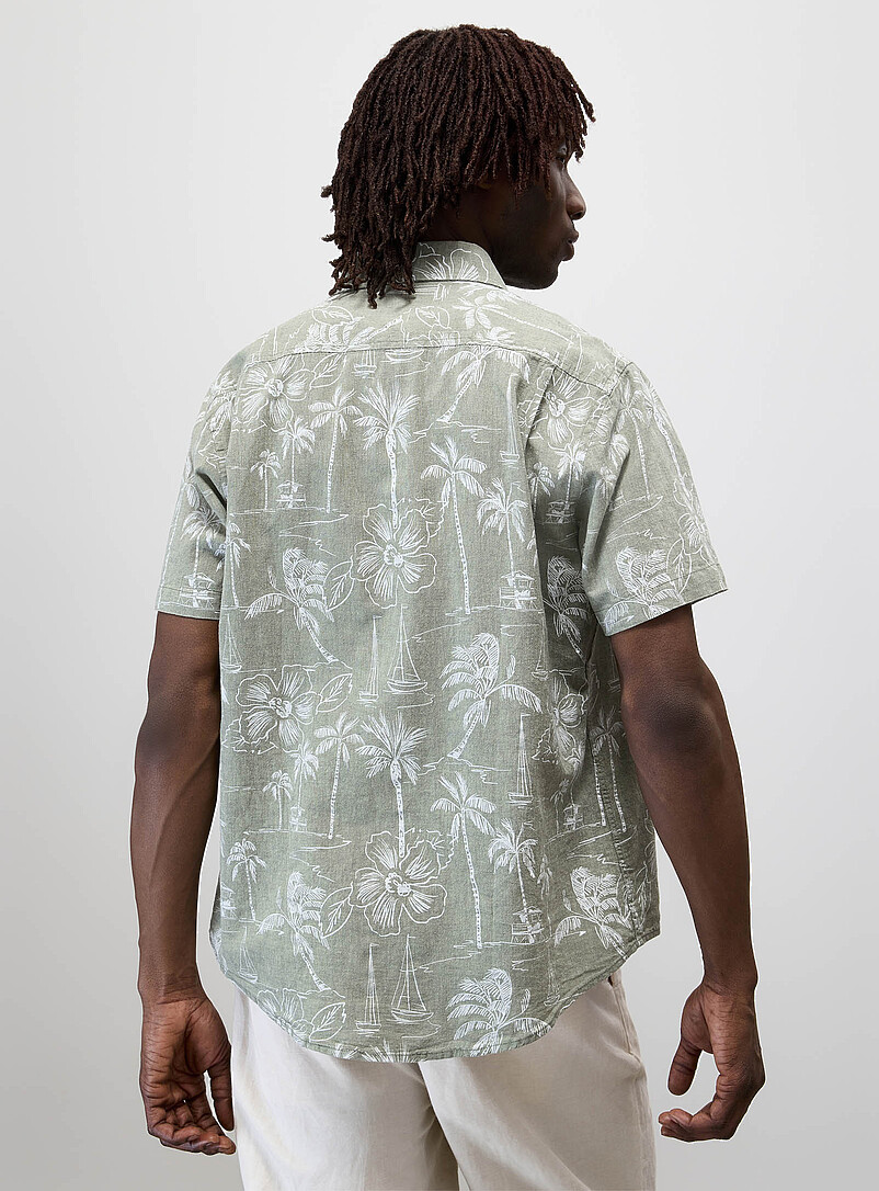 Report Collection White Tropical pattern cotton-linen shirt <b>Regular fit</b> for men