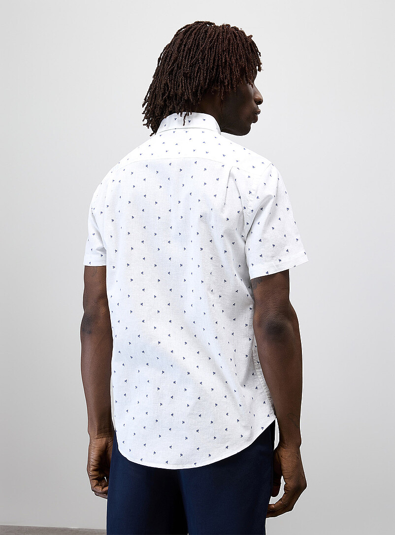 Report Collection Turquoise Mini-pattern cotton-linen shirt <b>Regular fit</b> for men