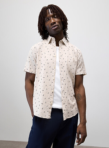 Mini-pattern cotton-linen shirt <b>Regular fit</b>