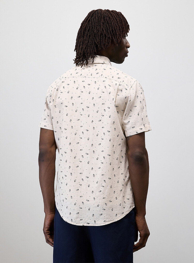 Report Collection Turquoise Mini-pattern cotton-linen shirt <b>Regular fit</b> for men