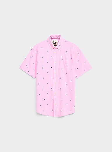 Report Collection: La chemise coton et lin minimotifs <b>Coupe r&eacute;guli&egrave;re</b> Rose pour homme