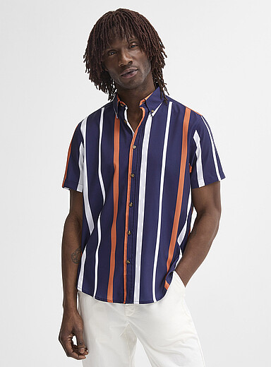 La chemise souple rayures verticales tricolores <b>Coupe r&eacute;guli&egrave;re</b>