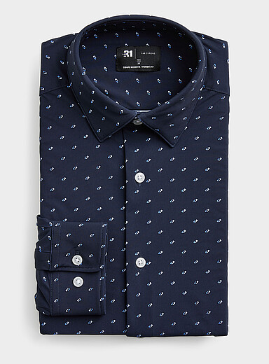 Le 31 Navy/Midnight Blue Two-tone geo shirt <b>Modern fit</b> for men