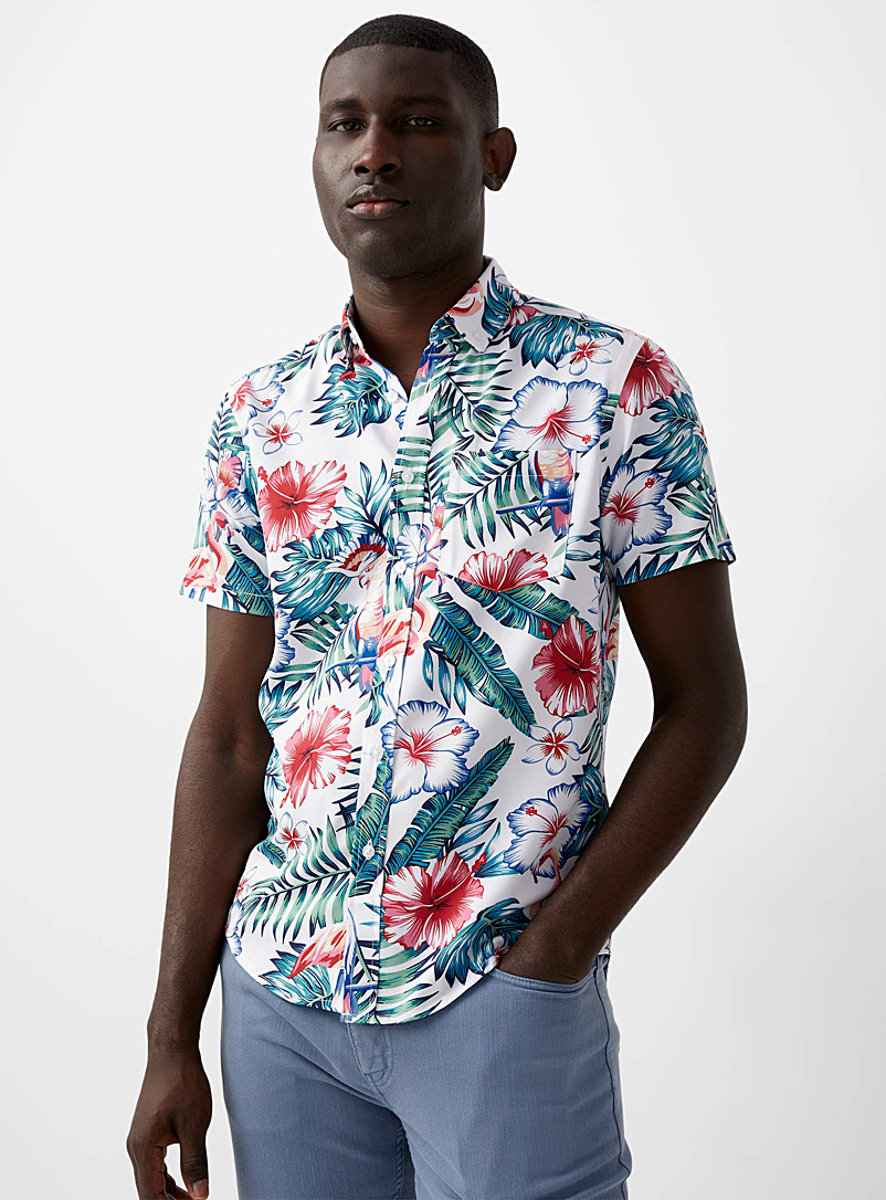 Report Collection: La chemise panorama d'Hawaï Coupe confort Rose pour homme