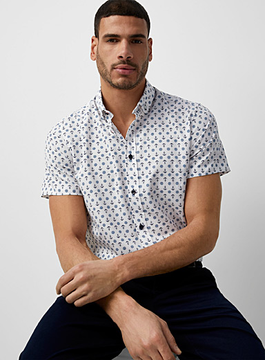 Report Collection Patterned white Soft sailor shirt for men