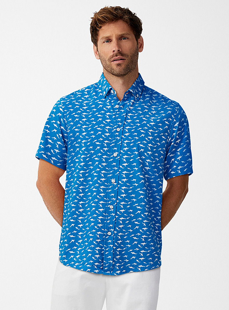 Report Collection Patterned blue Soft small-shark shirt for men
