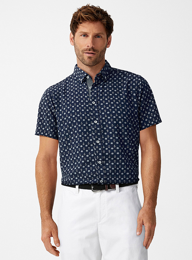 Report Collection Navy/Midnight Blue Soft nautical pattern shirt for men