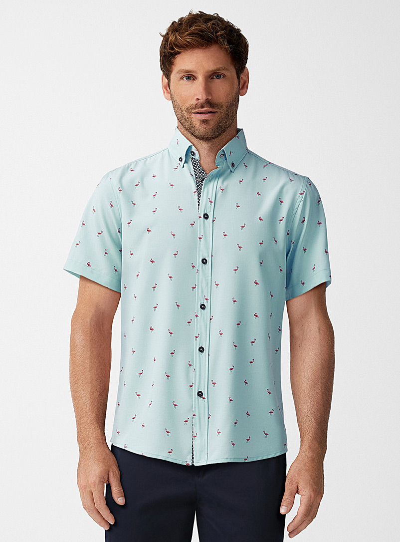 Report Collection Patterned blue Soft little flamingos shirt for men