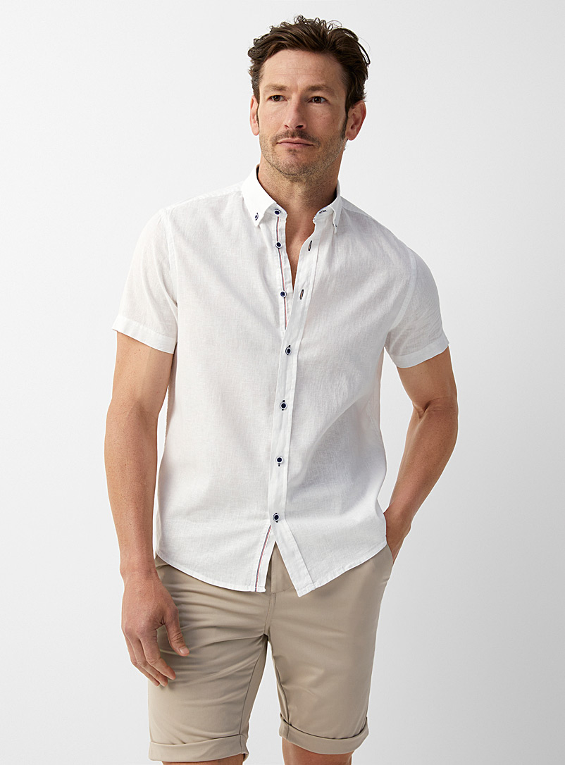 Report Collection White Chambray-like cotton-linen shirt for men