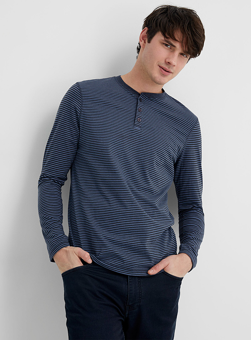 Report Collection Marine Blue Button-collar striped T-shirt for men