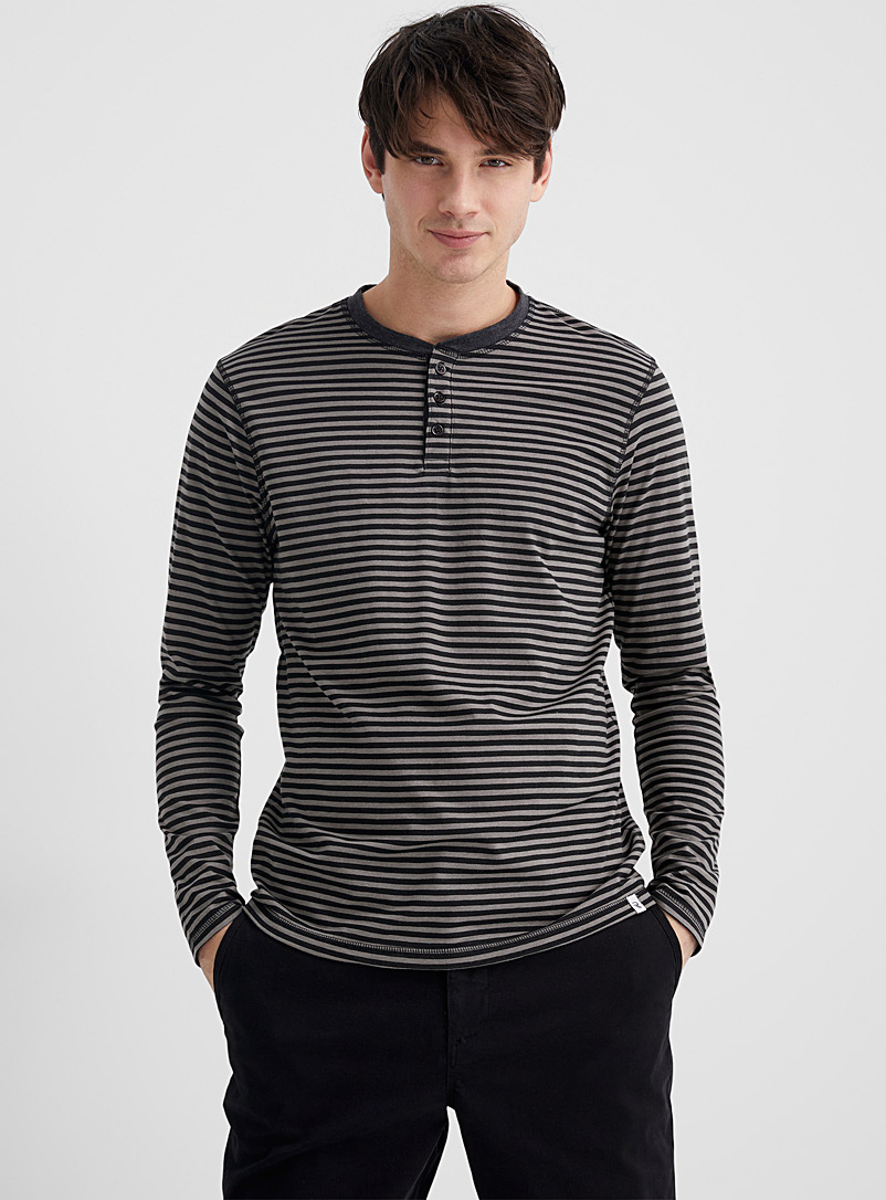 Report Collection Light Grey Button-collar striped T-shirt for men