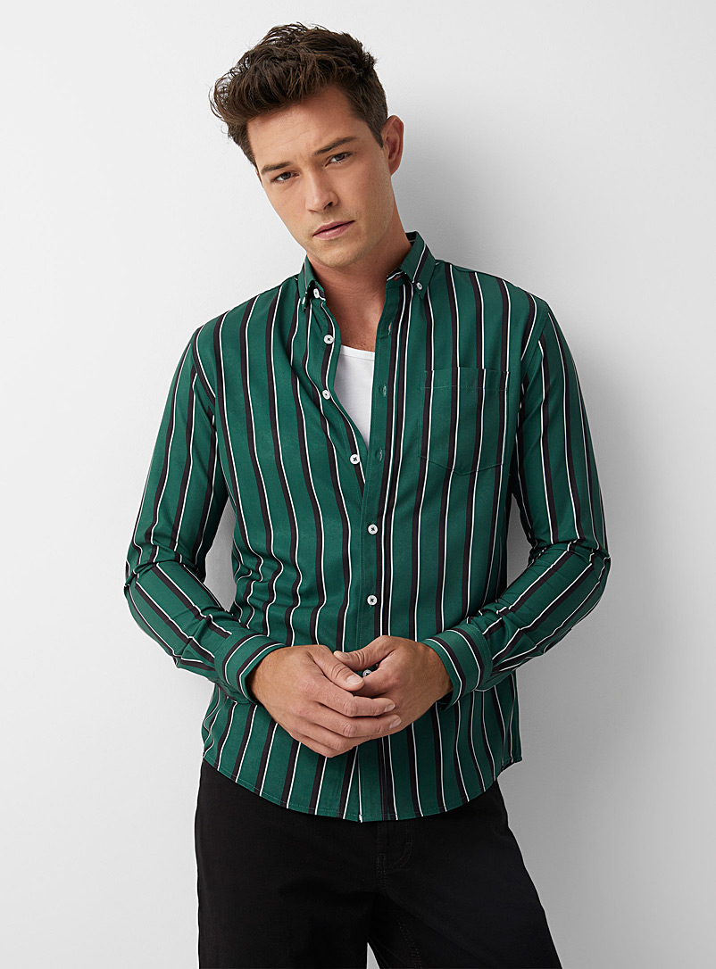 Report Collection Green Vertical stripe stretch shirt Comfort fit for men