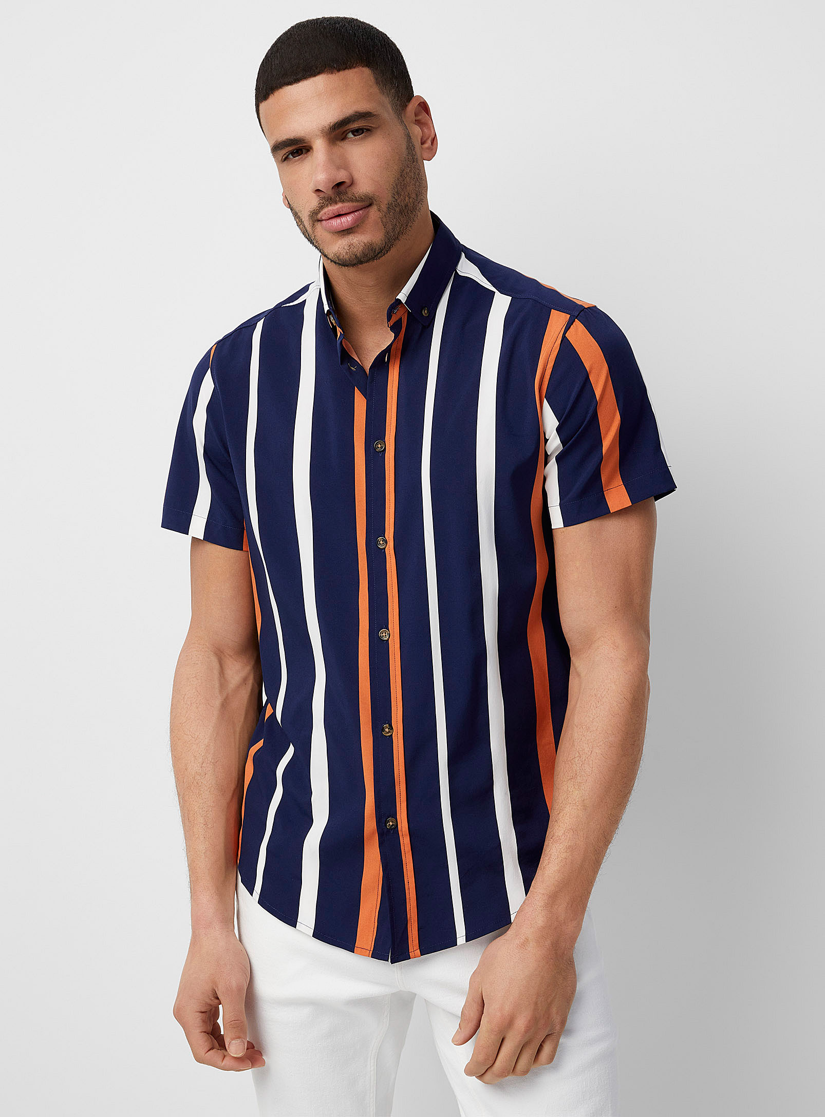 Report Collection Soft Vertical Stripe Shirt In Marine Blue
