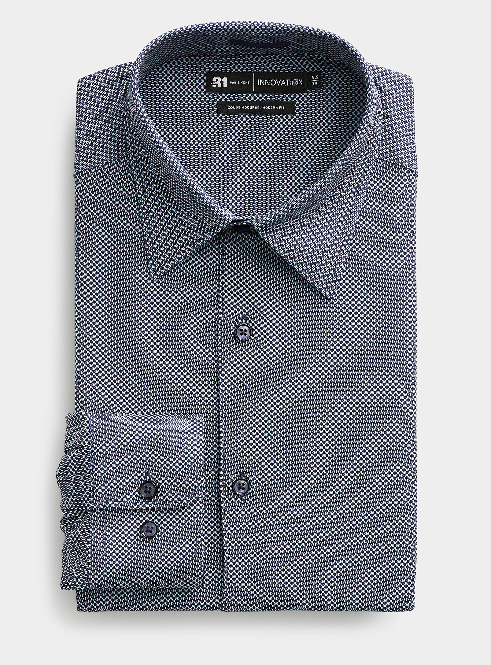 Le 31 Geo Ocelli Navy-blue Fluid Shirt Modern Fit Innovation Collection In Marine Blue