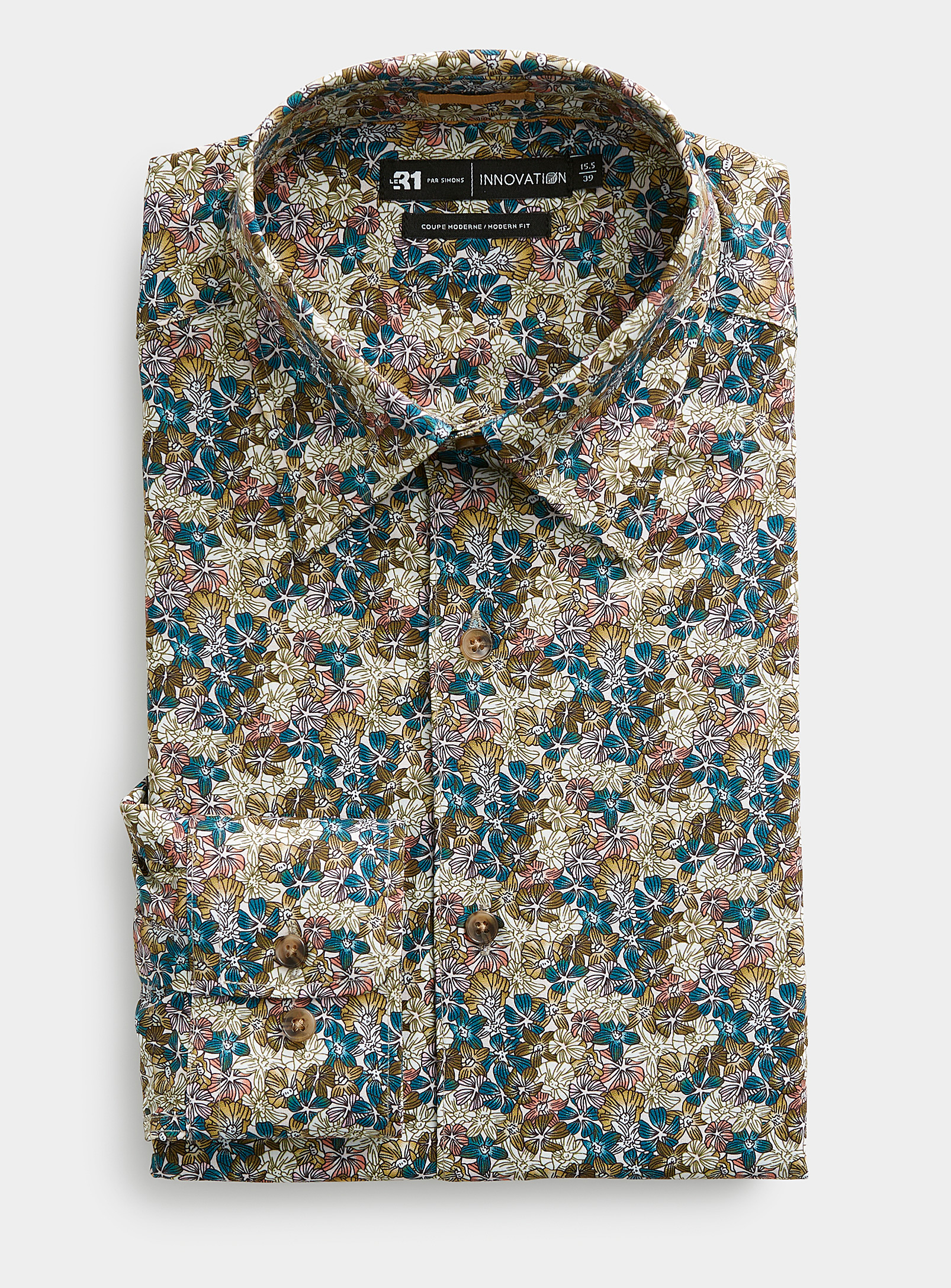 Le 31 Summer Garden Fluid Shirt Modern Fit Innovation Collection In Ecru/linen