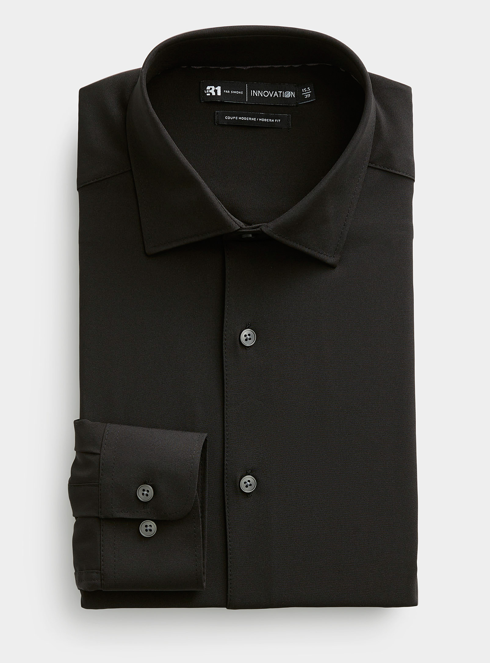 Le 31 Monochrome Fluid Shirt Modern Fit Innovation Collection In Black