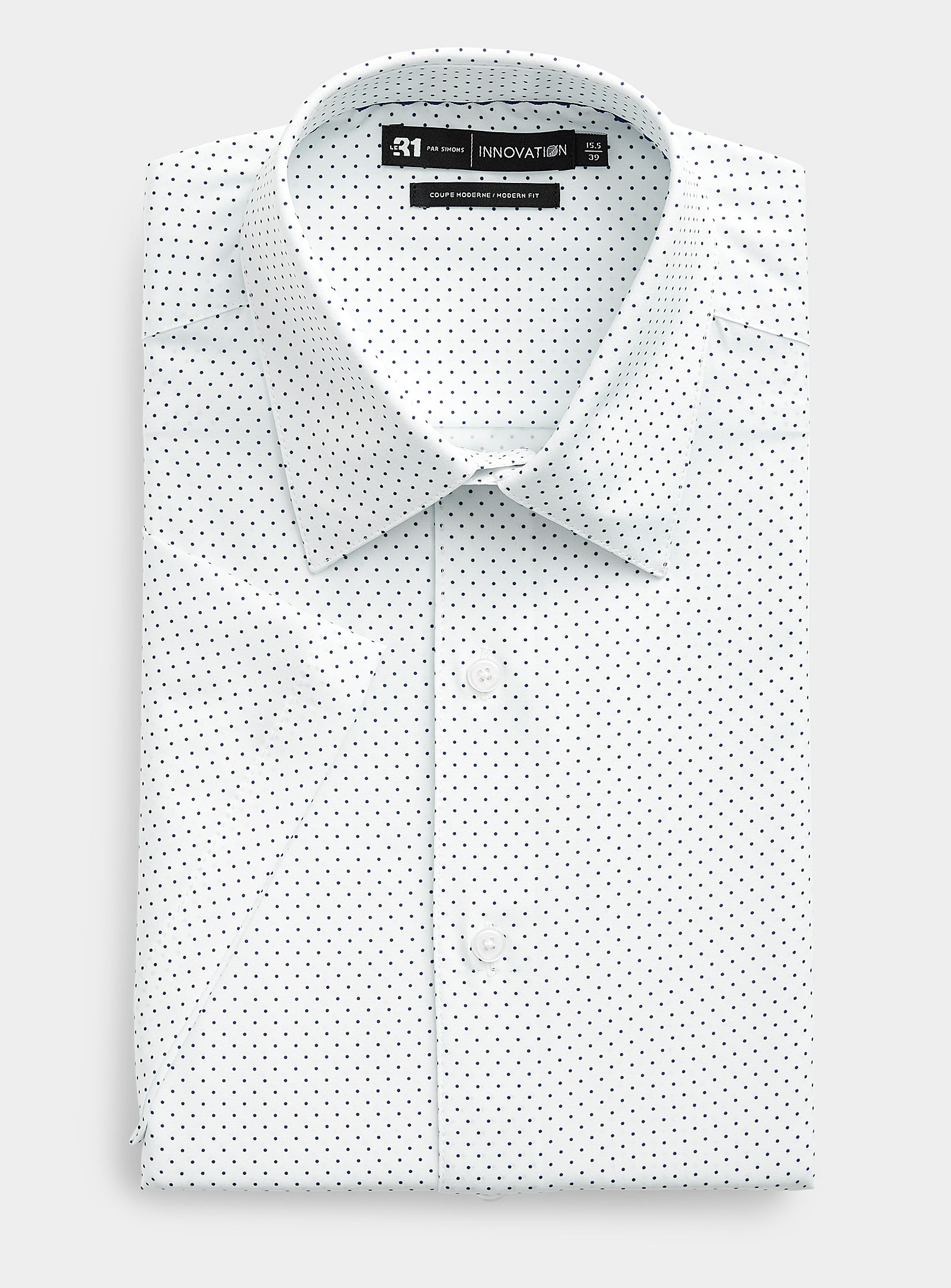 Le 31 Short-sleeve Fluid Dotwork Shirt Modern Fit Innovation Collection In Patterned White