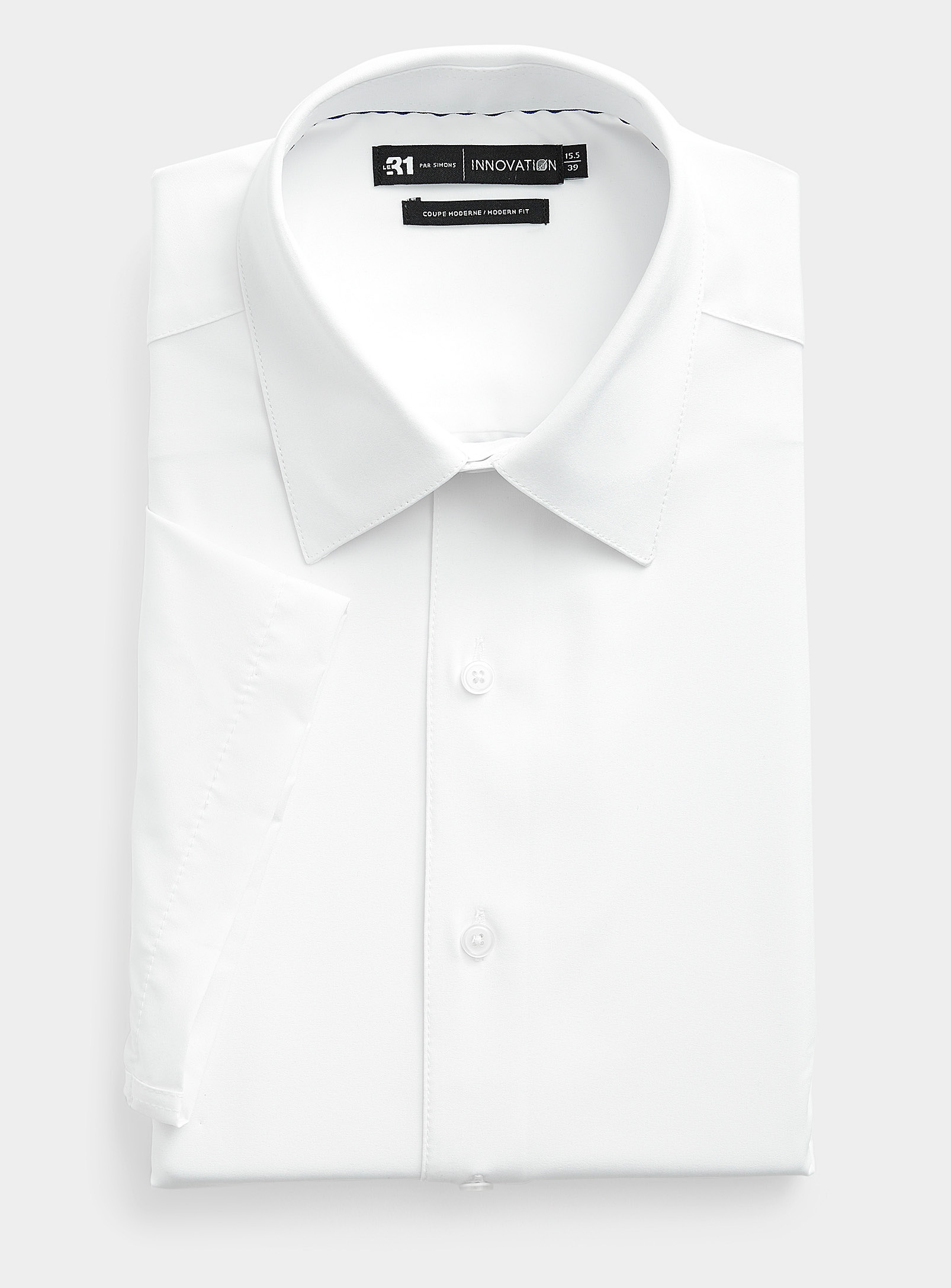 Le 31 Short-sleeve Fluid Solid Shirt Modern Fit Innovation Collection In White