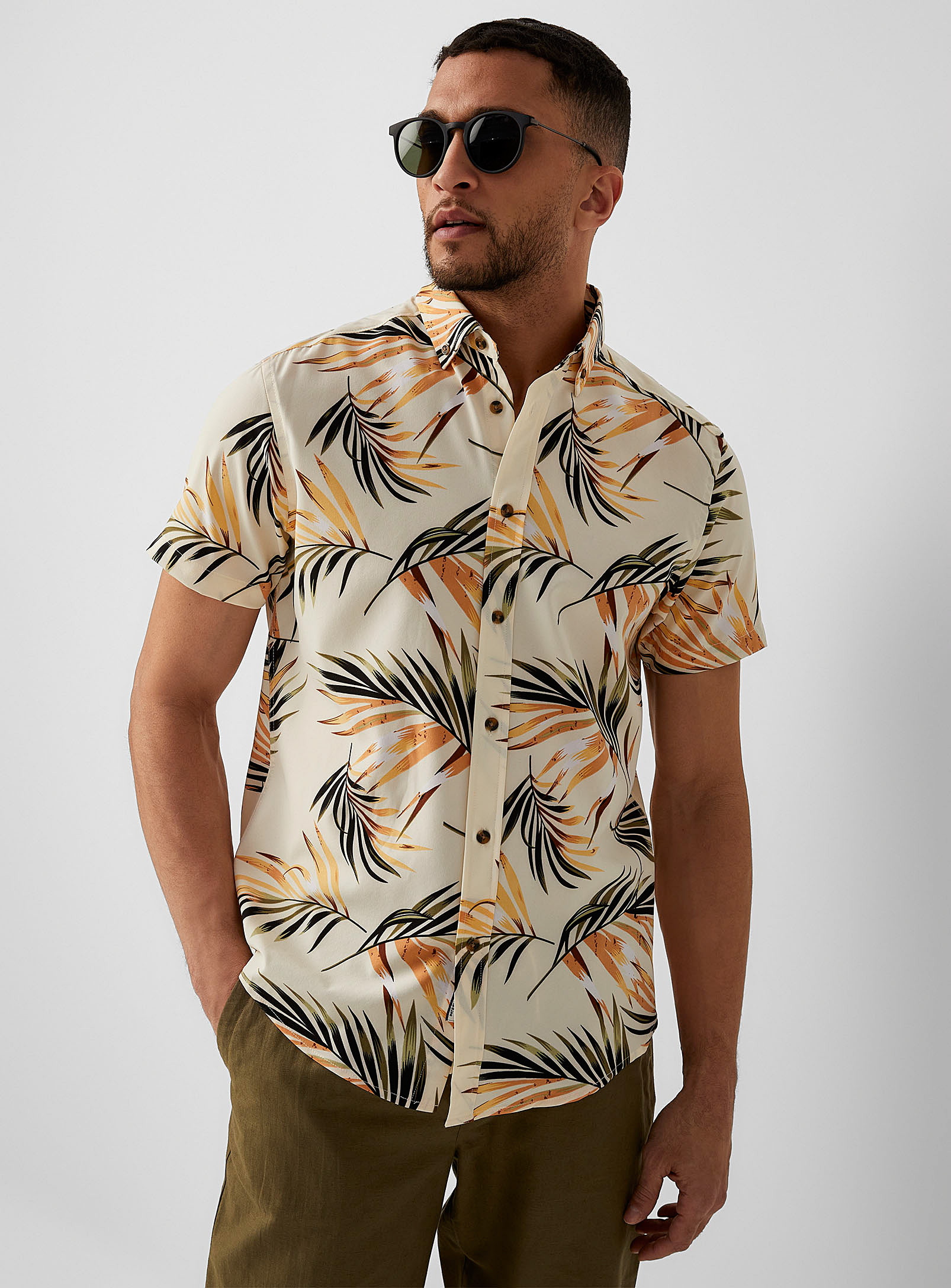 Report Collection Soft Tropical Foliage Shirt In Ecru/linen