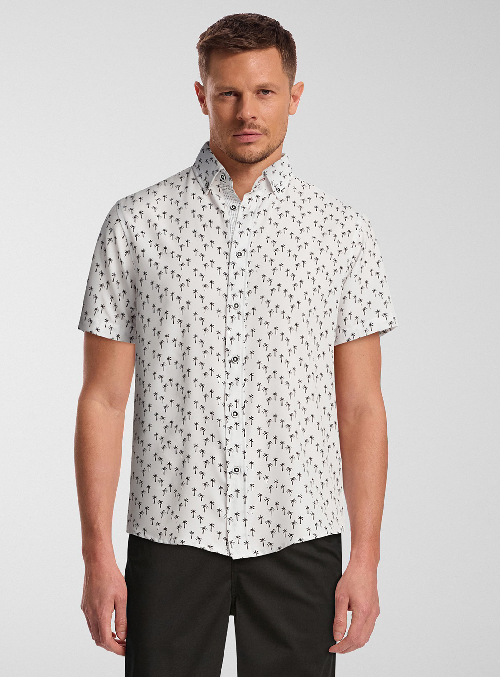 Report Collection Soft Monochrome Palm Shirt In White