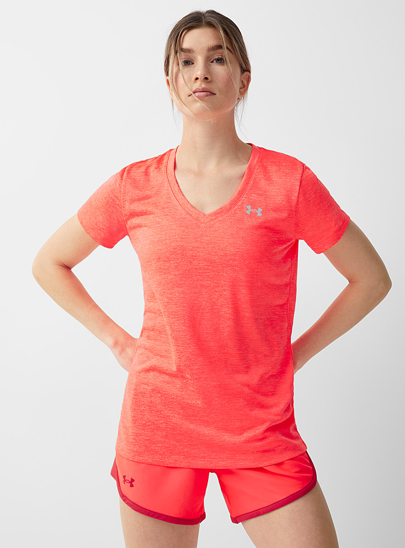 Under Armour: Le t-shirt col V chiné Twist Orange pour femme