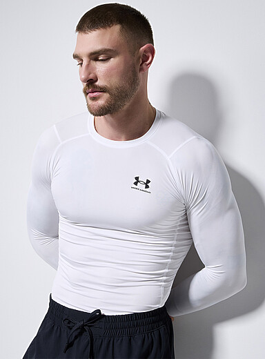 Under Armour: Le t-shirt manches longues ajust&eacute; coutures plates Blanc pour homme